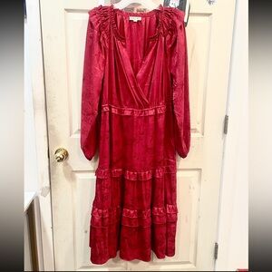 Crimson Long Sleeve Ruffle Dress